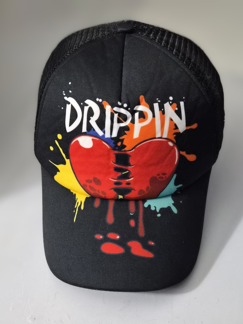 Rocawear Drippin Broken Heart Y2K Black Mesh Snapback Trucker‎ Hat